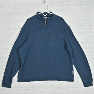 Duluth Trading Co Strong Arm Navy Blue 1/4 Zip Relaxed Fit Cotton Sweater 2XL